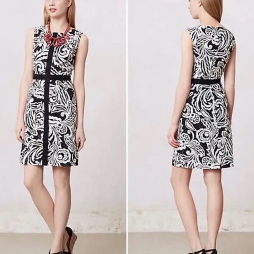 EUC Tabitha Anthropologie Black/White Eyelet Dress Sz 4